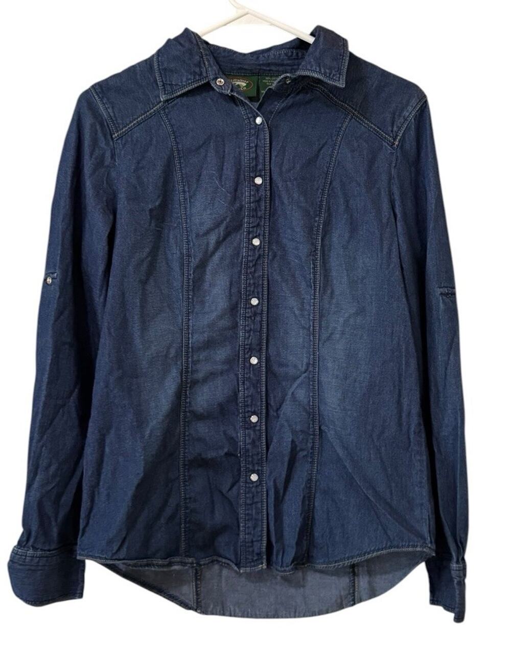 Stillwater Supply Co Women Medium Denim Snap Button Long Sleeve Western Shirt